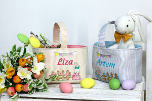 Personalized Easter Basket, Kids Easter Basket, Shabby Chic, Fabric Easter Basket, Girl Bunny, Easter decor, Easter Candy Egg Hunt Basket