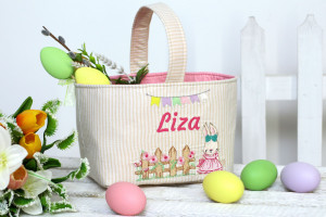 Girl Easter Basket, Kids Easter Basket, Shabby Chic, Fabric Easter Basket, Girl Bunny, Easter decor, Easter Candy Egg Hunt Basket