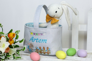 Personalized Boy Easter Basket, Kids Easter Basket, Fabric Easter Basket, Boy Bunny,  Custom Easter decor, Easter Candy Egg Hunt Basket