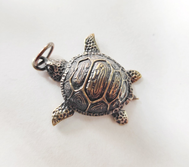 Genbu Turtle Pendant, Black Tortoise Amulet, Bronze Chinese Turtle ...