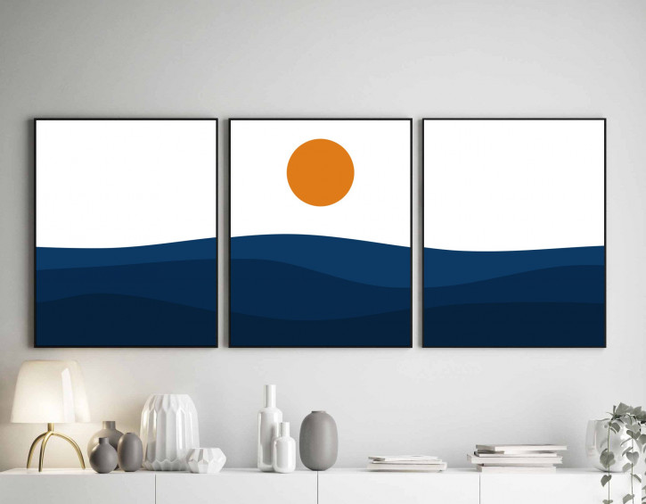 Sea Set Of 3 Prints, Sunrise, Sunset, Geometric Landscape, Printable Wall  Art, Waves, Navy Blue Ocean, Poster, Home Decor, Orange Sun. 18741 in  online supermarket