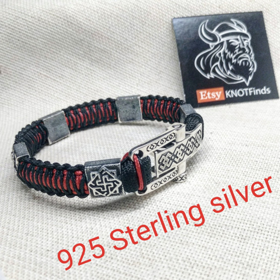 Silver 925 Sterling bracelet Paracord bracelet Viking style.