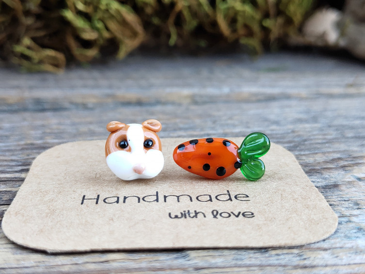 Mismatched earrings Guinea pig earrings Guinea pig pin Guinea pig art ...