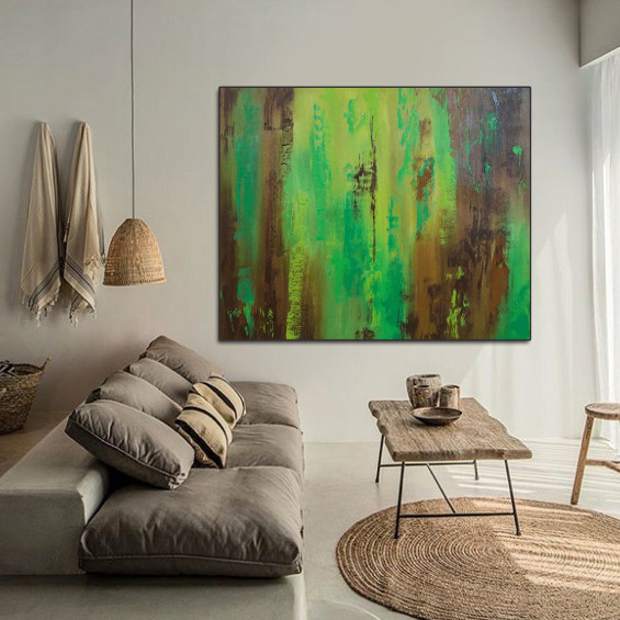 Large Wall Art, Original Abstract Art, Modern Oil Painting, Green wall ...