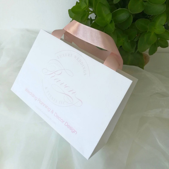 Personalized Wedding Welcome Bags with satin ribbon and custom