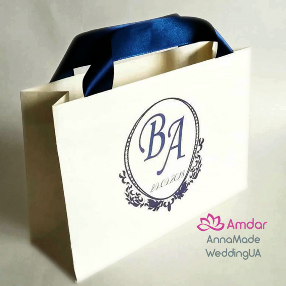 Blue Custom Personalized Paper Gift Bag - Custom Wedding Guest