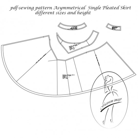 Single Pleated designer Skirt PDF sewing pattern - Asymmetrical A-line ...