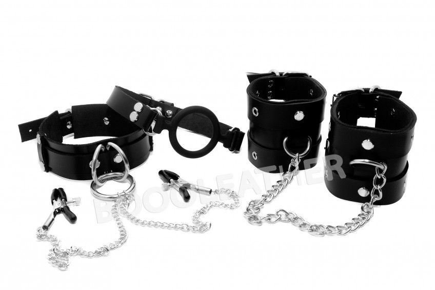 Leather neck collar with nipple clamps, BDSM belt Leather bondage BDSM ...