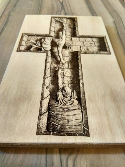 Laser Engraving Wooden Cross Wall Art, 3D Illusion Crucifix, Wood ...