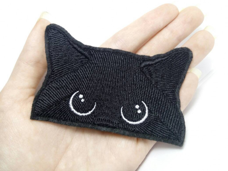 Black Cat, Realistic, Full Body, Pets, Kitten, Embroidered, Iron on Patch 