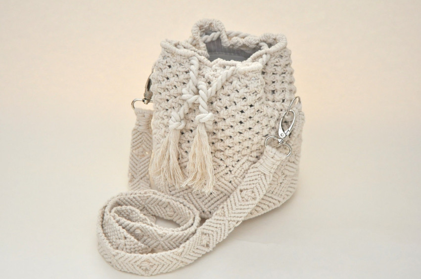 Knit Drawstring Backpack Cotton Rope Backpack Knitted Bucket