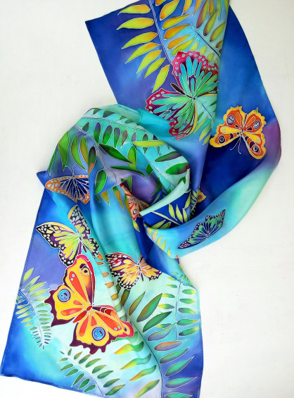 Butterfly wings silk scarf Fantasy shawl Batik Satin scarf Silk hair