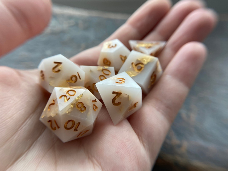 Pastel White Gold Foil Dnd Sharp Edges Ttrpg Dice Set Critical Role Floral Resin Polyhedral Dice Set Dungeons And Dragons Fox Dice Set In Online Supermarket Sol