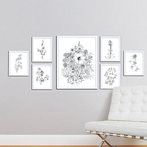 Set of 7, wild flowers, botany sketches, bell clipart, Hygge, Botanical ...