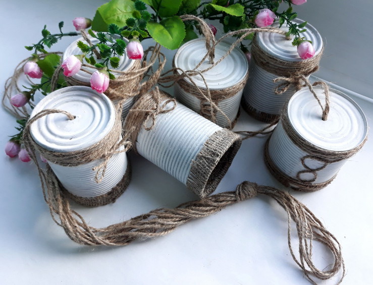 Charmant Just Married Mariage Voiture Tin Can Décorations Set 6