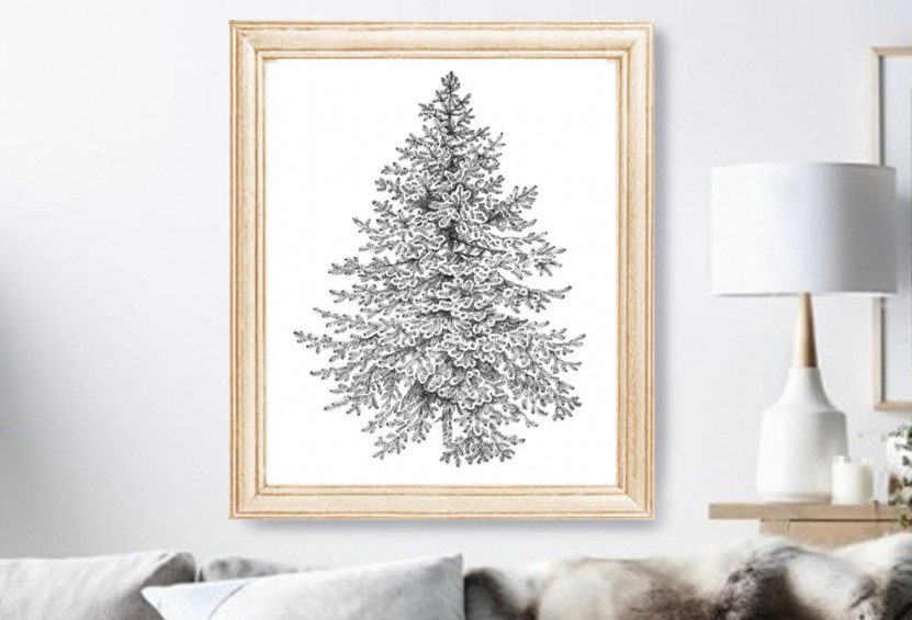 Evergreen tree, Spruce, Fir-tree, Hygge Art Sketch, a1, large line ...