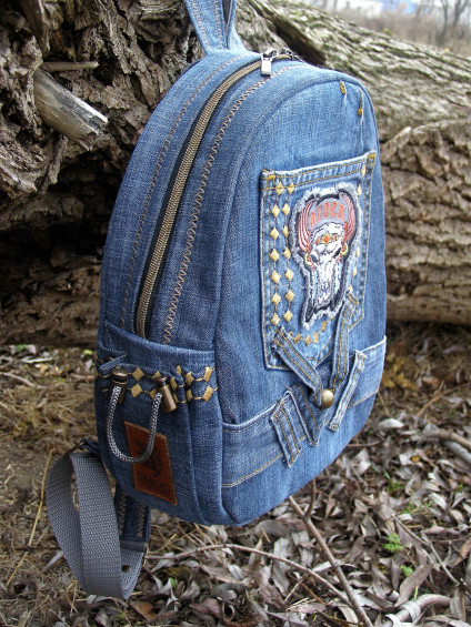 Upcycled Denim Mini Backpack Designer Jeans Rucksack With 