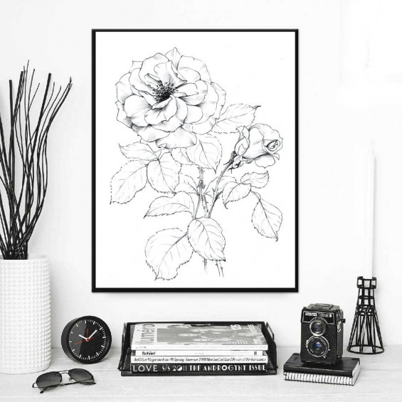 Rose Art Sketch, New York flower, June birth flower, clipart, line ...