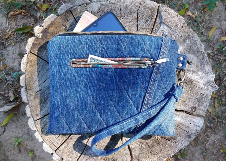 Denim Clutch Jeans Bag Denim Wristlet Upcycled Purse 