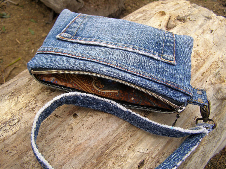 Denim Clutch Jeans Bag Denim Wristlet Upcycled Purse 