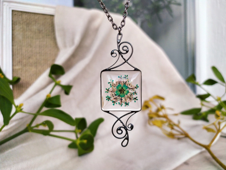 Pressed Flowers Necklace For Mom Dried Flower Jewelry Stained Glass Necklace Real Blue Flower Pendant Botanical Jewelry Floral Square Gift 21861 In Online Supermarket Sol