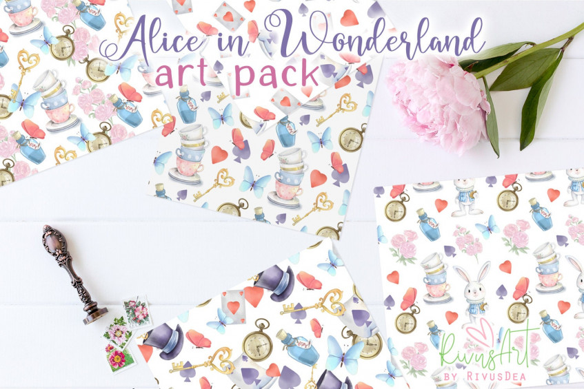 Alice's Wonderland Tea Party Clip Art and Digital Paper / PNG