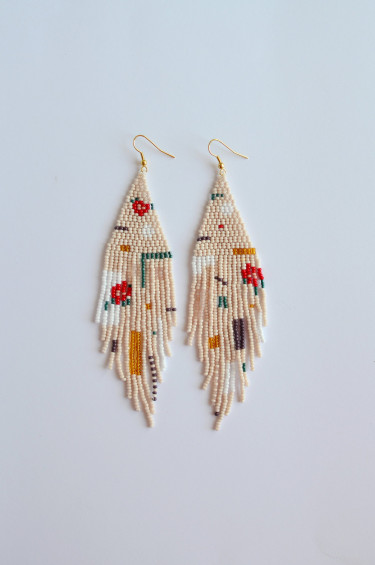 Champagne Large Beaded Fringe Shoulder Duster Earrings