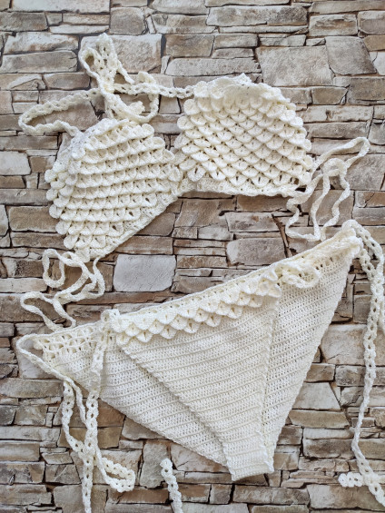 Crochet Two Piece Swimsuit Handmade Crochet Ivory Swimwear Dragon Scale