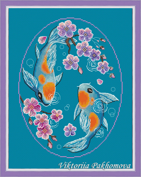 Koi Fishes cross stitch pattern for instant download, Easy Mosaic PDF