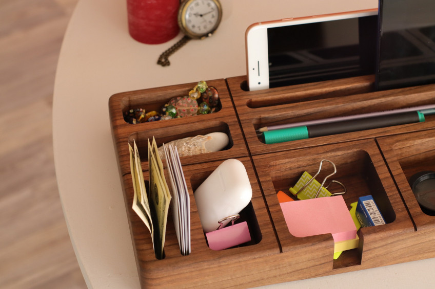 Wooden Desk Organizer, Office Desk Accessory for Man, New Job Gift