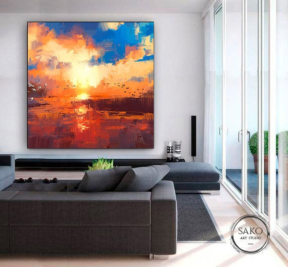 Sunset Painting / Extra Large Wall Art / Abstract Painting