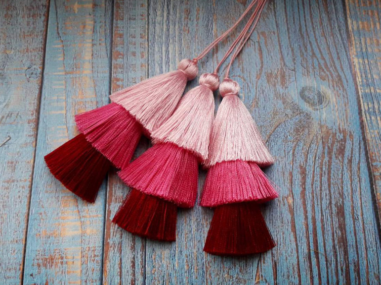 Pink and Red Tiered tassels, Tassels for earrings, Multicolor tassels ...