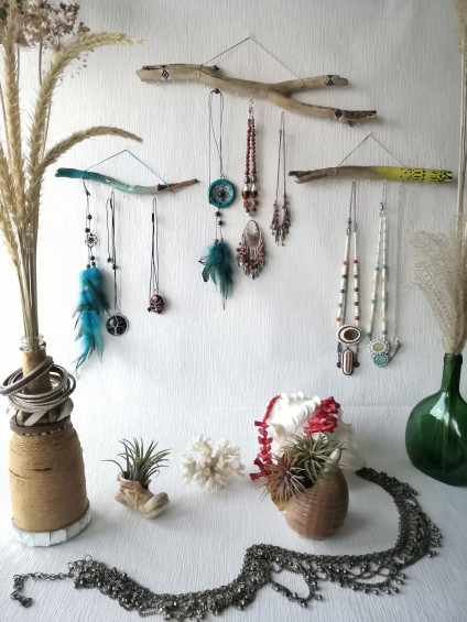 gift for her boho bedroom decor key holder for wall Birch branch jewelry organizer boho wall hanging jewelry display