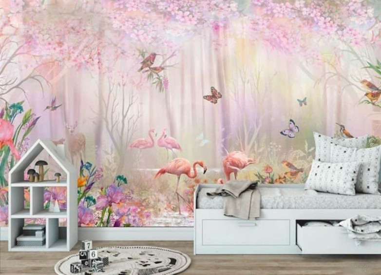 Fairy Forest Flamingo Wallpaper for Kids, Pink Wallpaper for Kids Room, Nursery  Wallpaper, Kids Room Decor 58015 in online supermarket | SOL