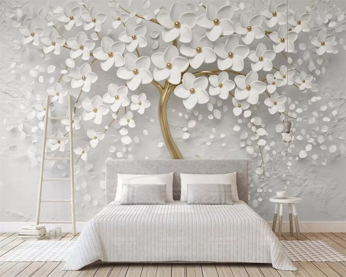 3D White Flowers Tree Wallpaper, 3D Wallpaper Mural, Living Room Design 3D  Wallpaper, Bedroom Wall Mural 58016 in online supermarket | SOL