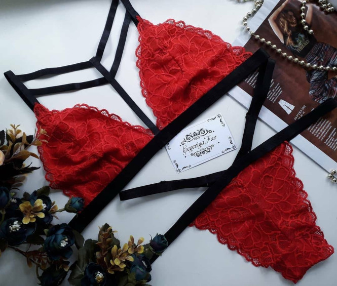 Red Silk Lingerie Set Black Lace Lingerie Sexy Lingerie Suspender Belt Red Lingerie 103889